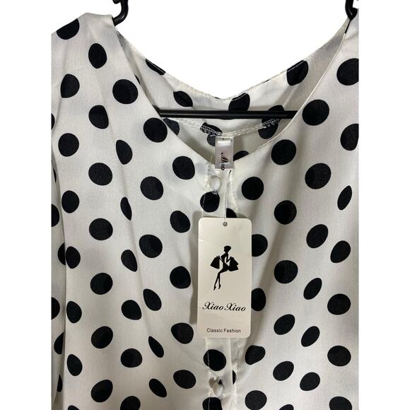 NWT Women's xiao xiao White Polka Dot Button Down Blouse Size Large - Picture 3 of 5